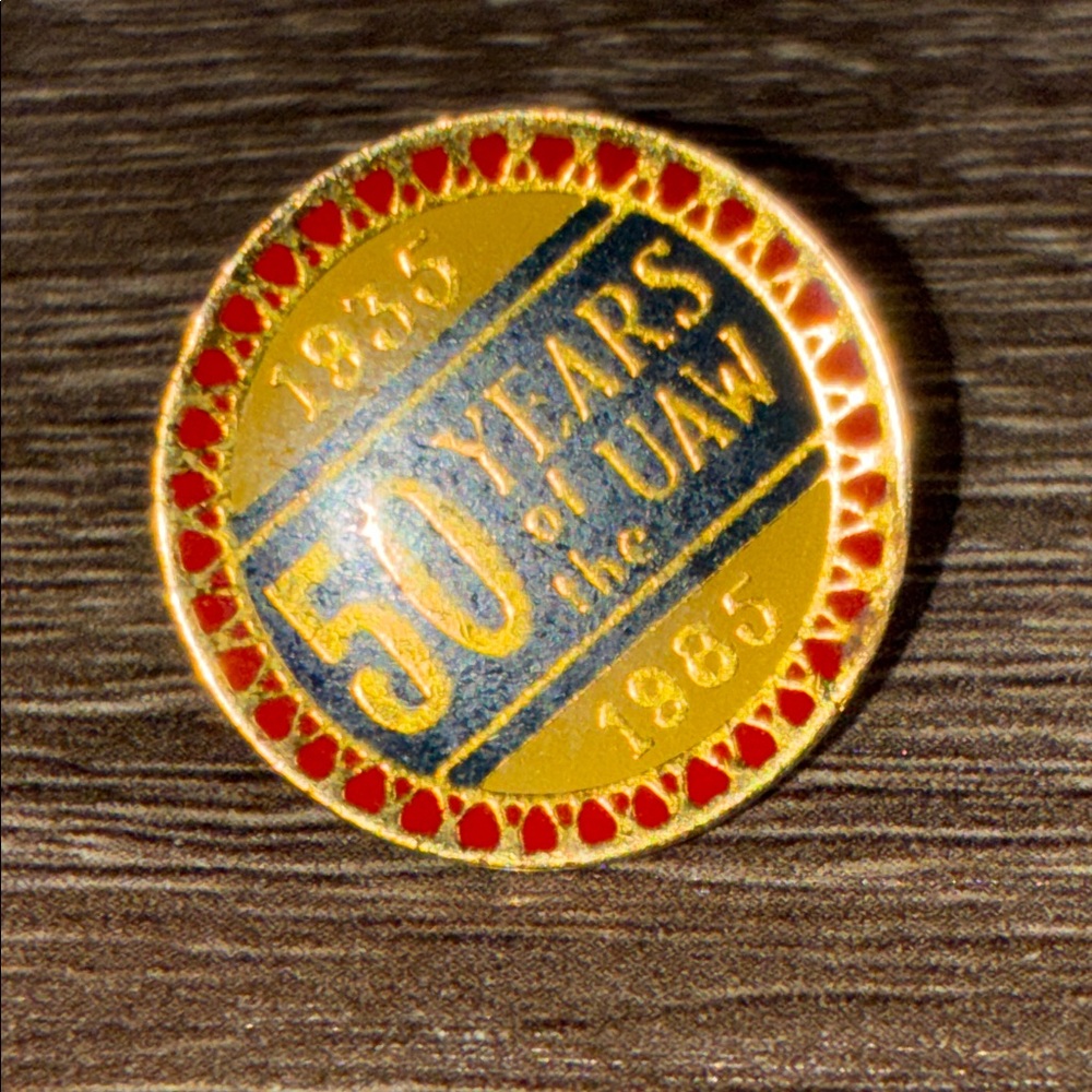 Vintage 50 Years Of The UAW Union 50th Anniversary Pinback Lapel Pin